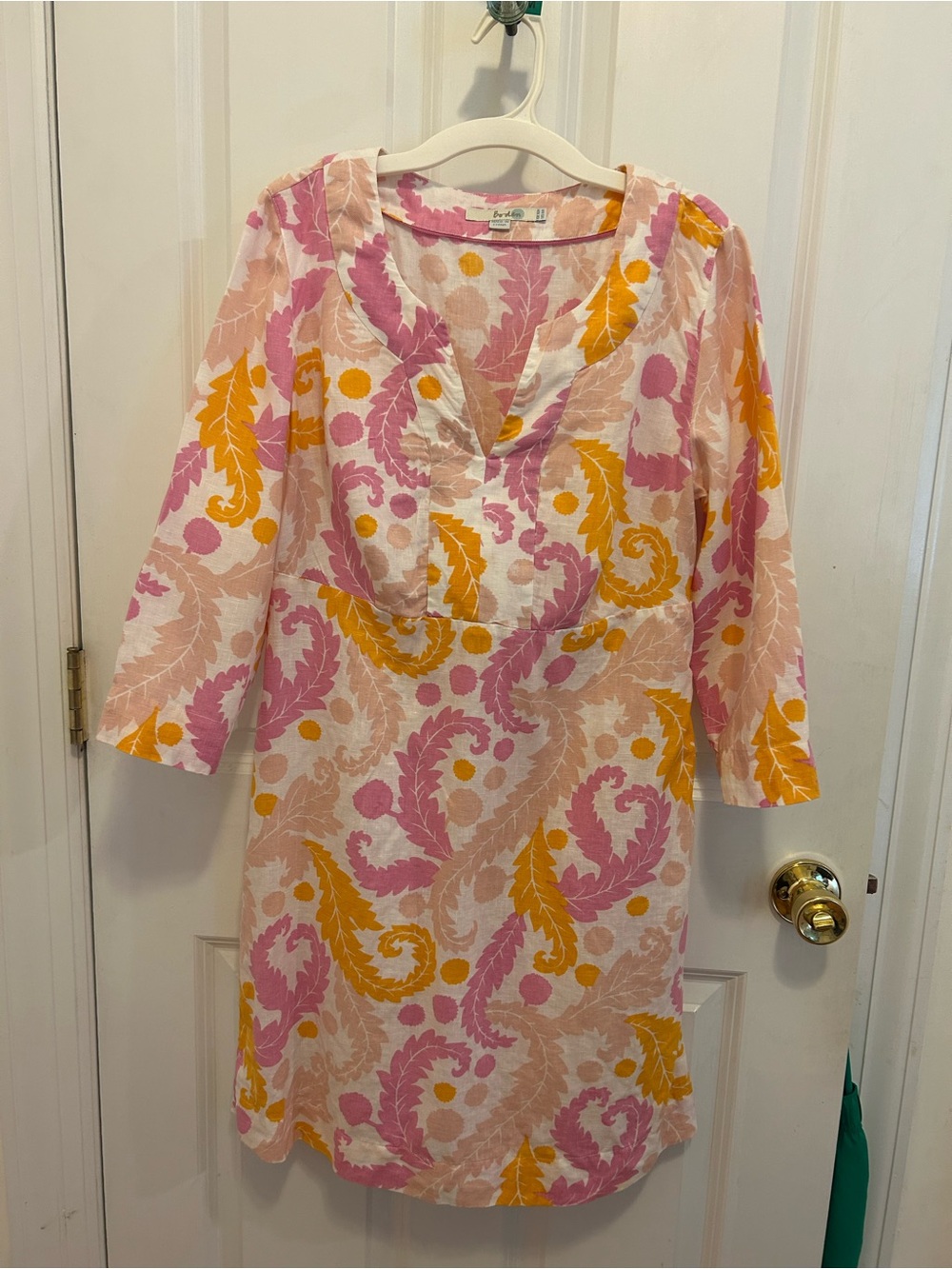 Boden Pink and Yellow Floral Linen Tunic Top